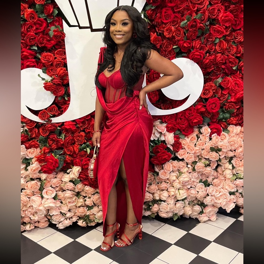 JLUXLABEL Red Anastacia Drape Maxi Dress